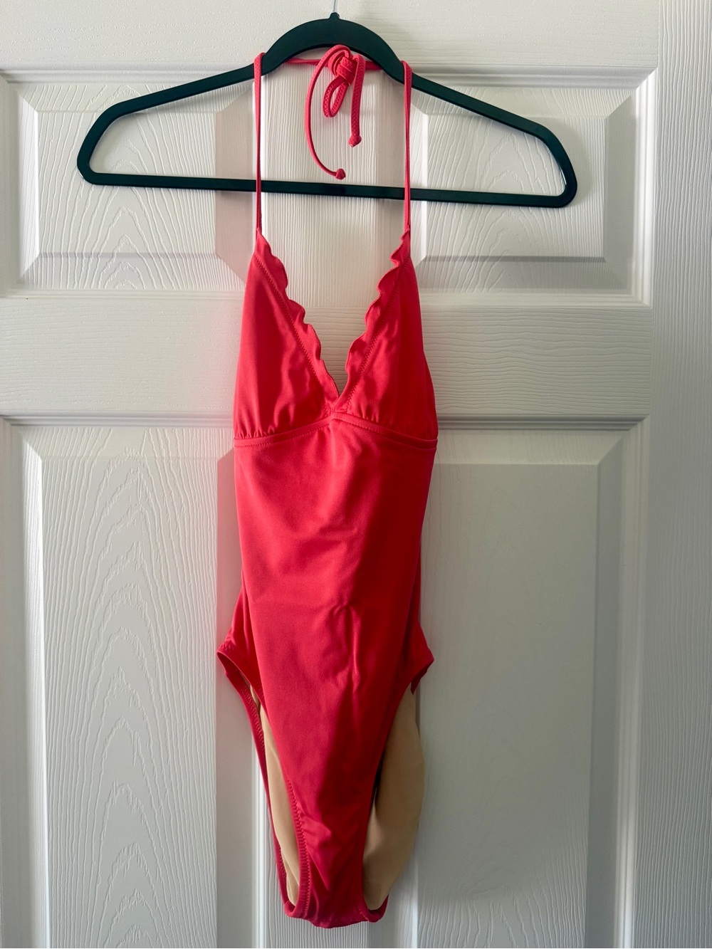 J. Crew Pink Ruffle-Trim Deep-V Tie-Neck Swimsuit